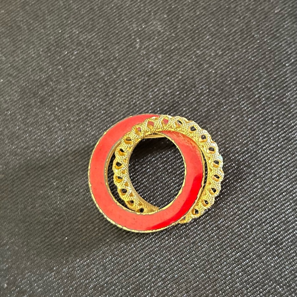 Vintage Gold and Red Circular Brooch